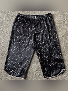 Gilligan & O'Malley Silky Black Pajama Bottoms with Pink Heart Print & Lace Trim